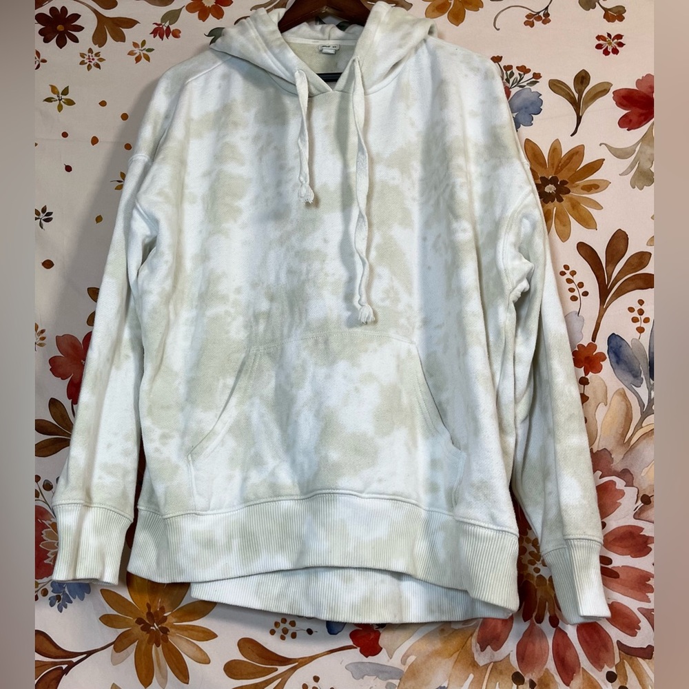 Aerie M Ivory Tan Green TieDye Pullover Casual Oversize Travel Neutral Hoodie
